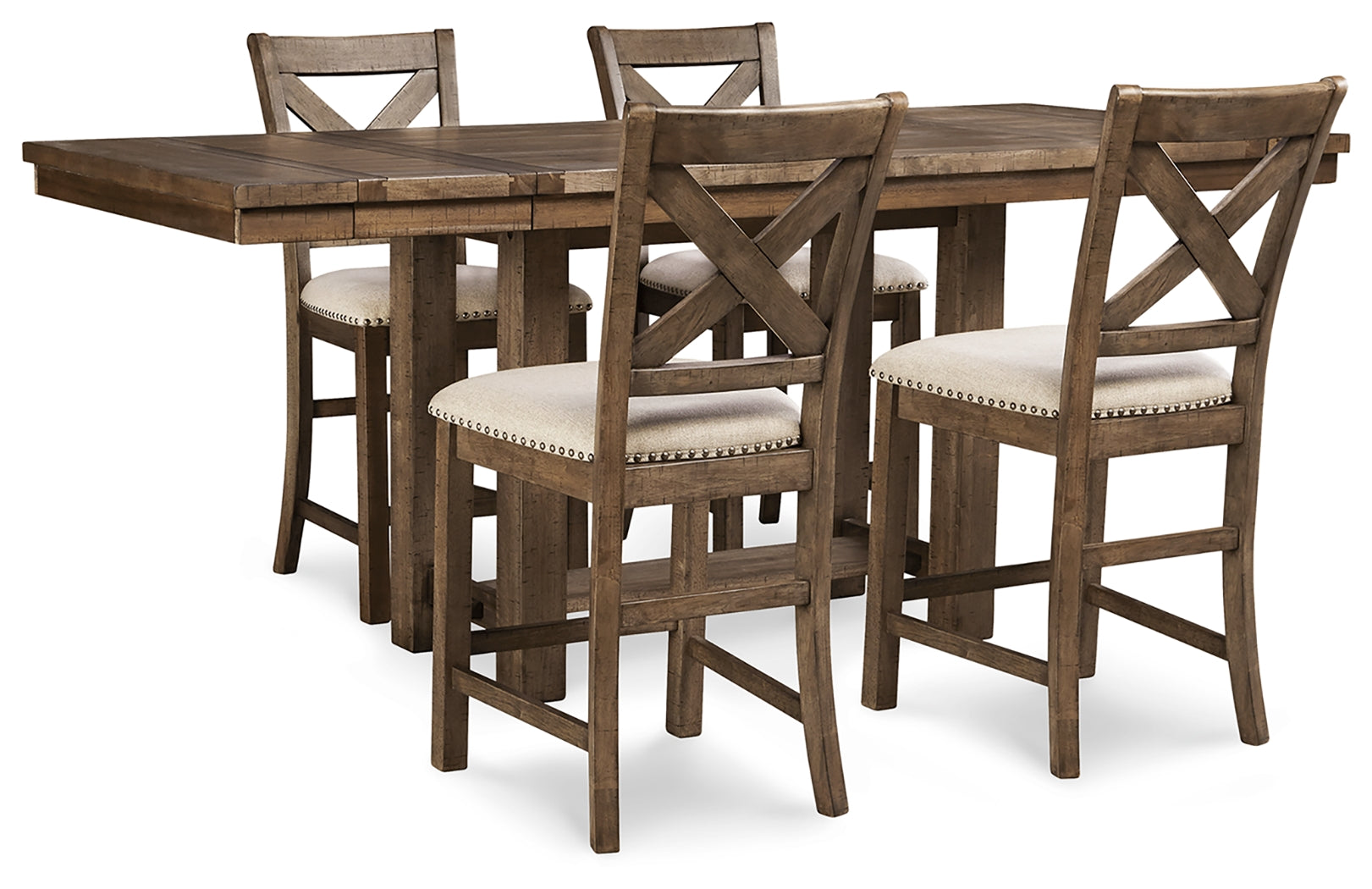 Moriville Beige Counter Height Dining Table and 4 Barstools