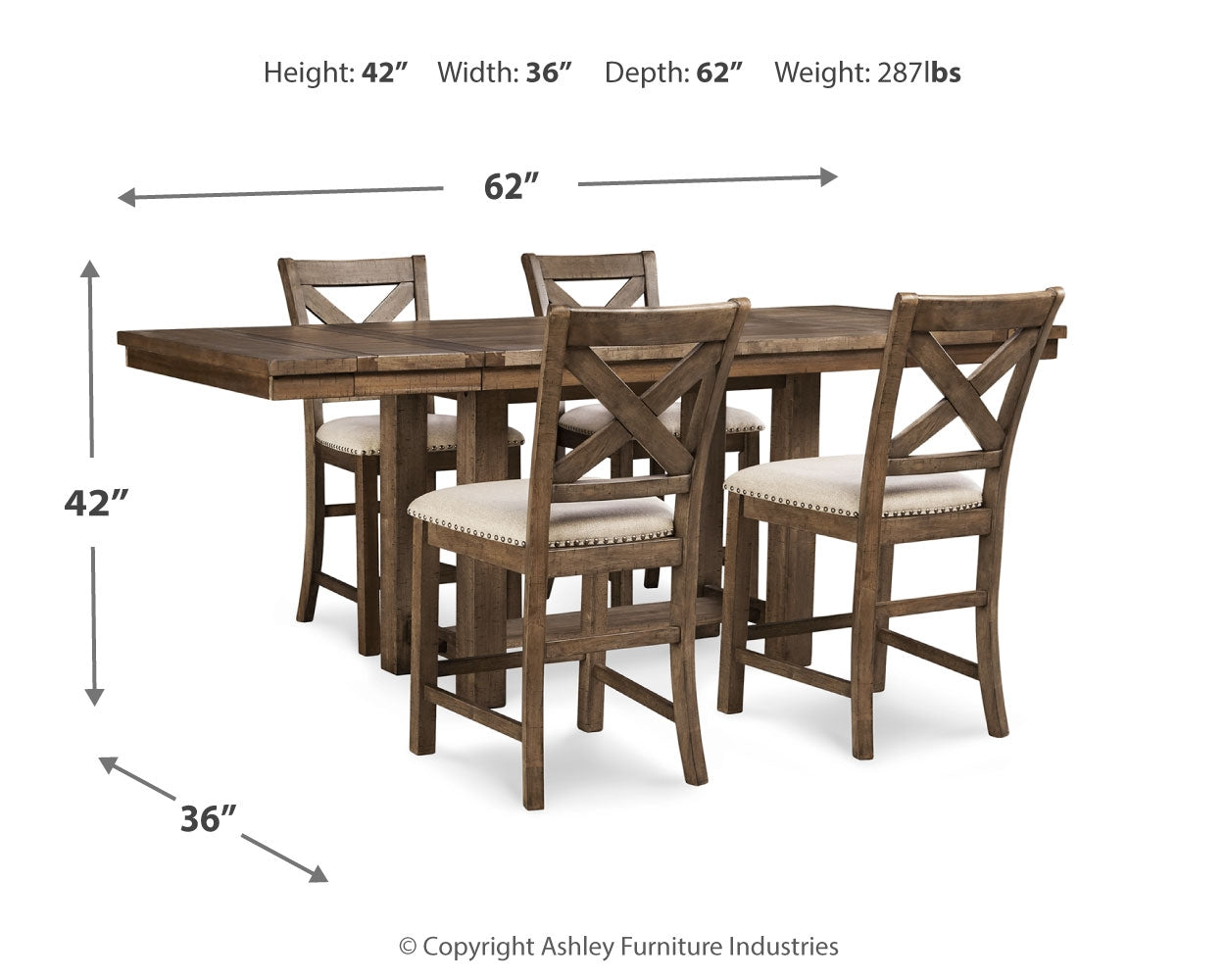 Moriville Beige Counter Height Dining Table and 4 Barstools