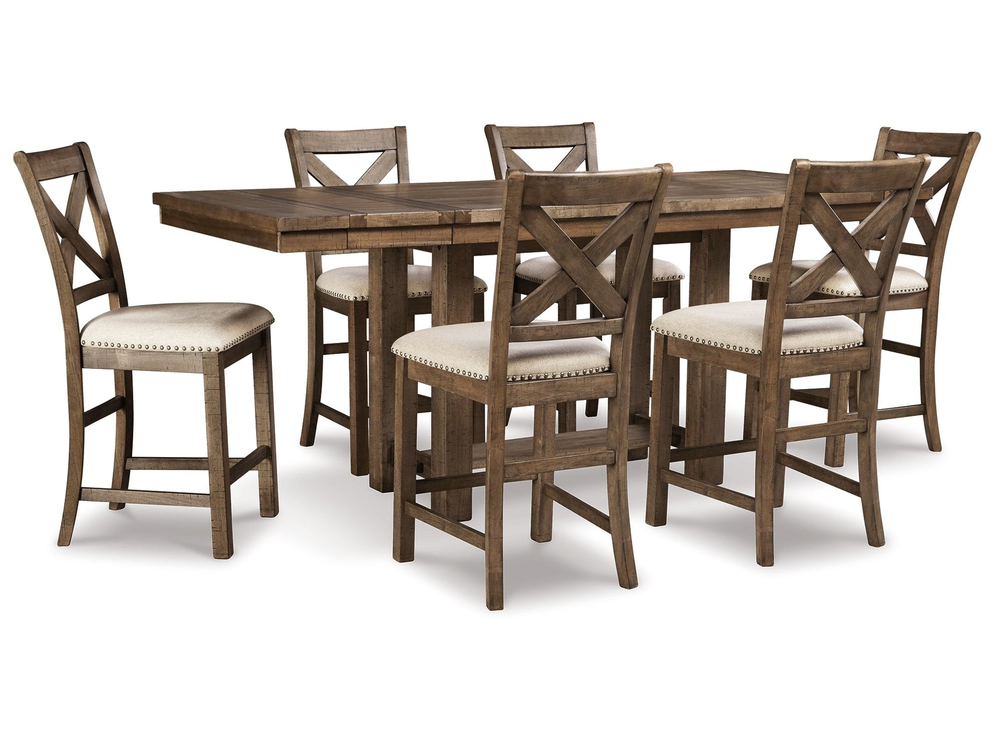 Moriville Beige Counter Height Dining Table and 6 Barstools