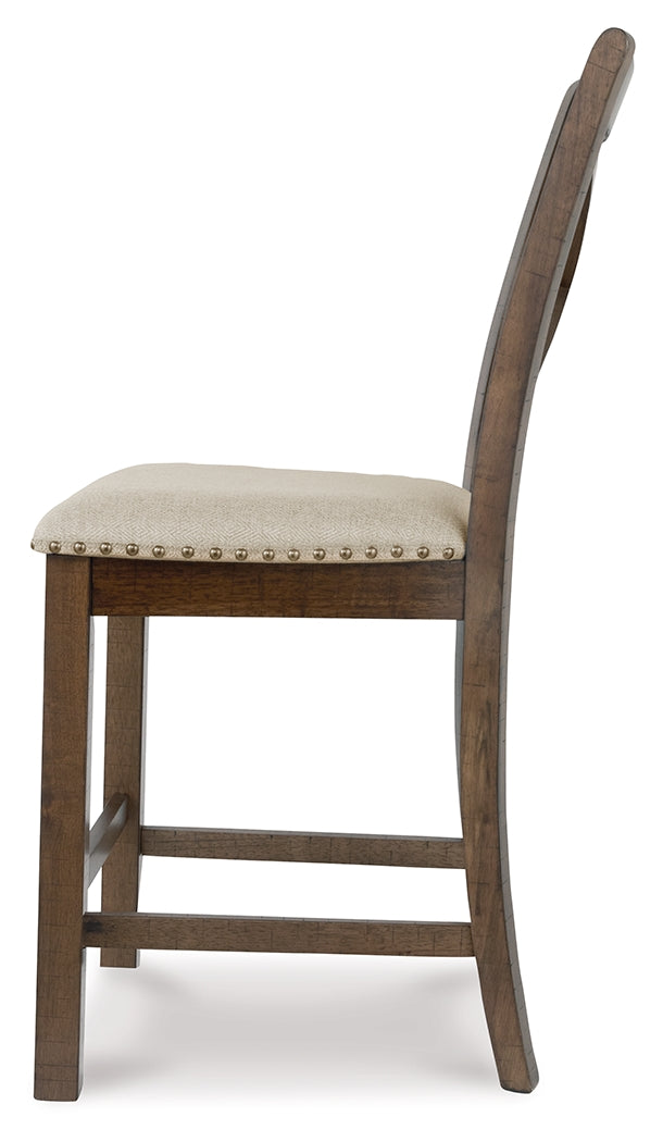 Moriville Beige Counter Height Dining Table and 6 Barstools