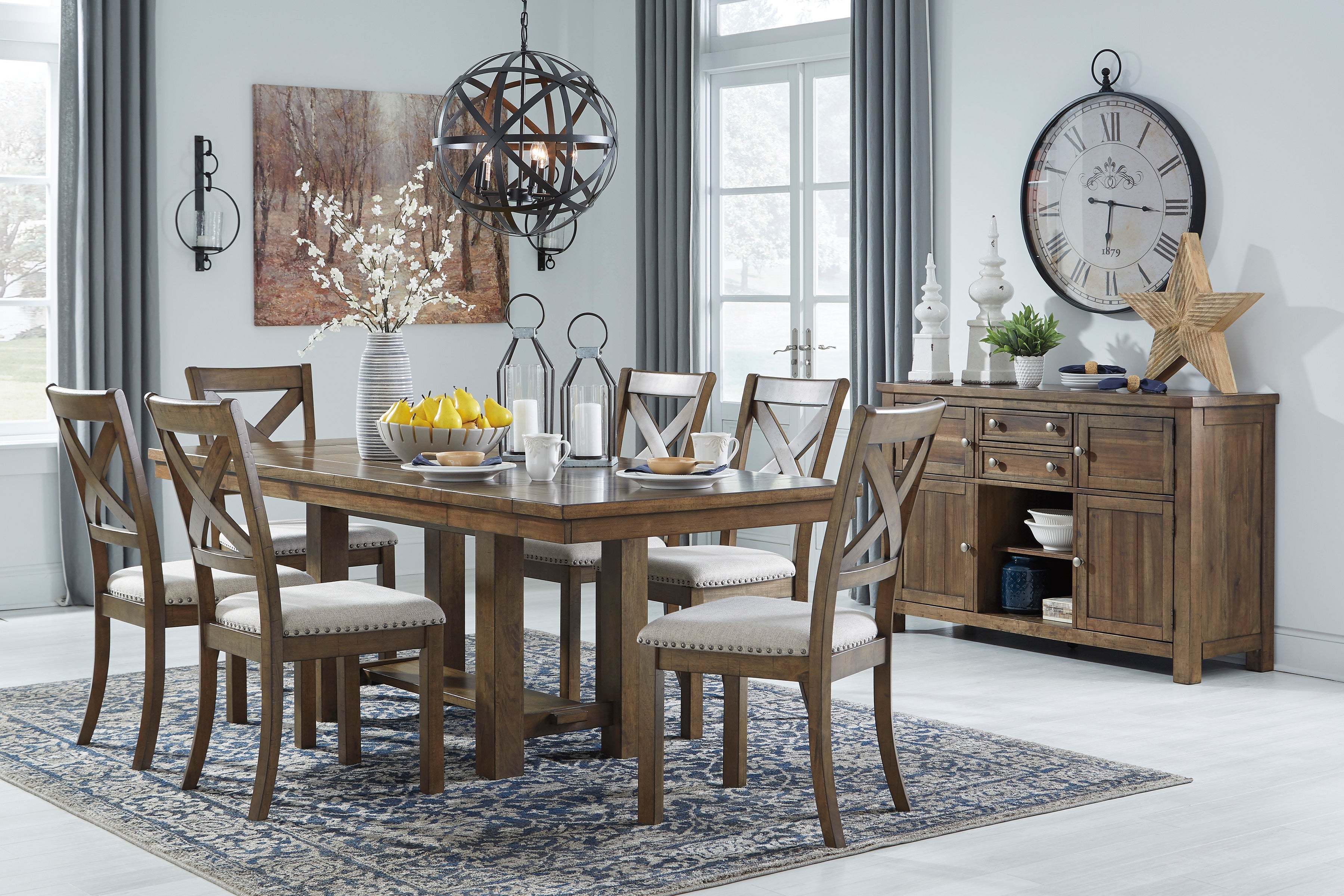 Moriville Beige Dining Table w/6 Chairs and Bench