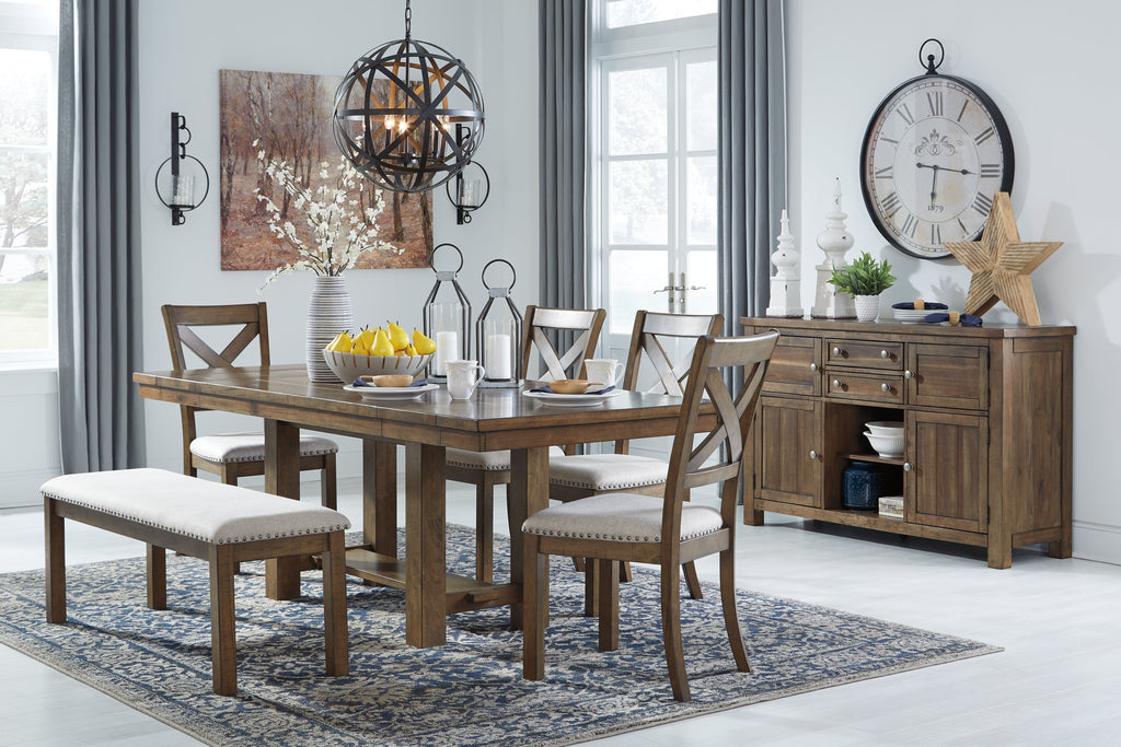 Moriville Beige Dining Table w/4 Chairs & Bench and Server