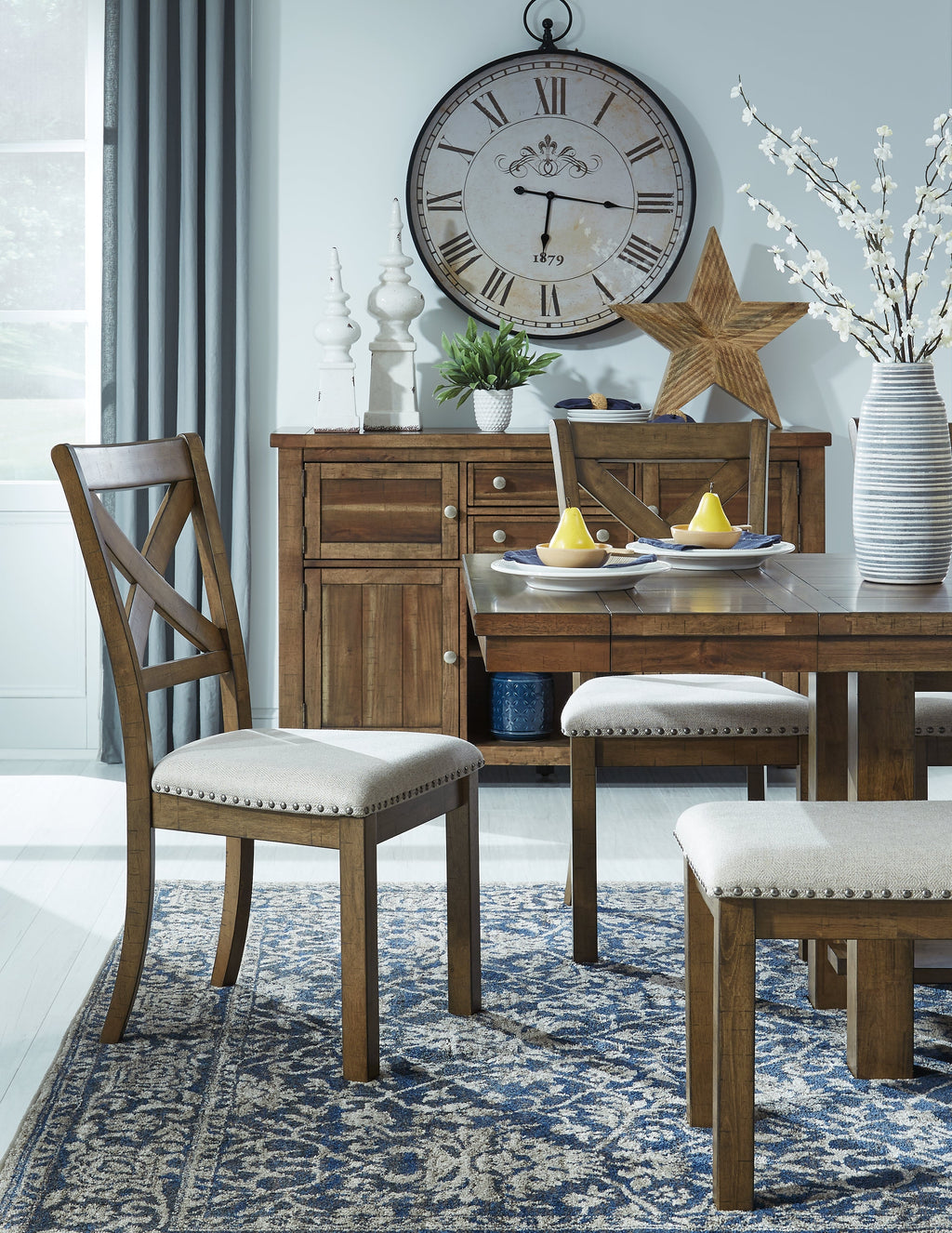 Moriville Beige Dining Table w/6 Chairs and Bench