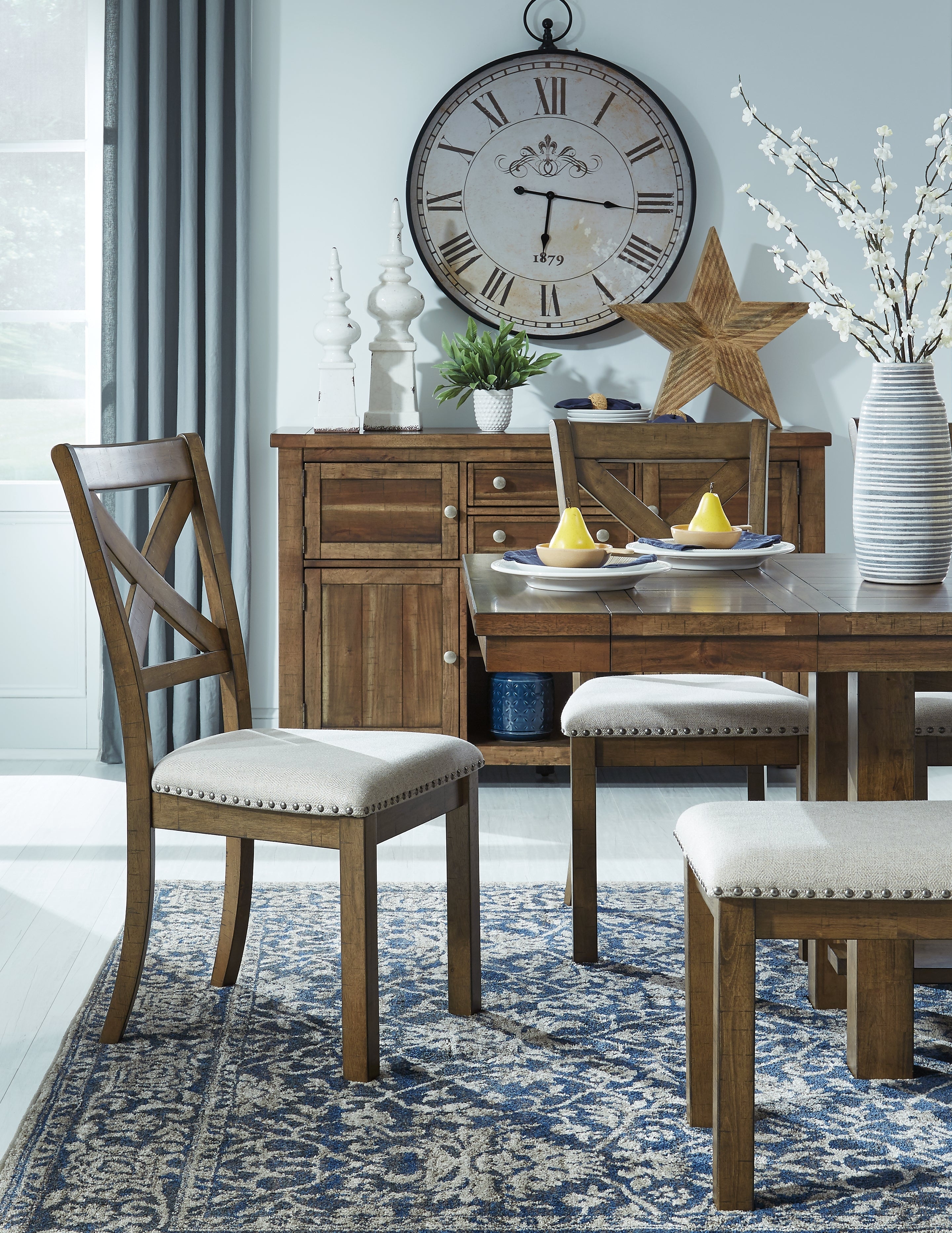 Moriville Beige Dining Table w/6 Chairs and Bench