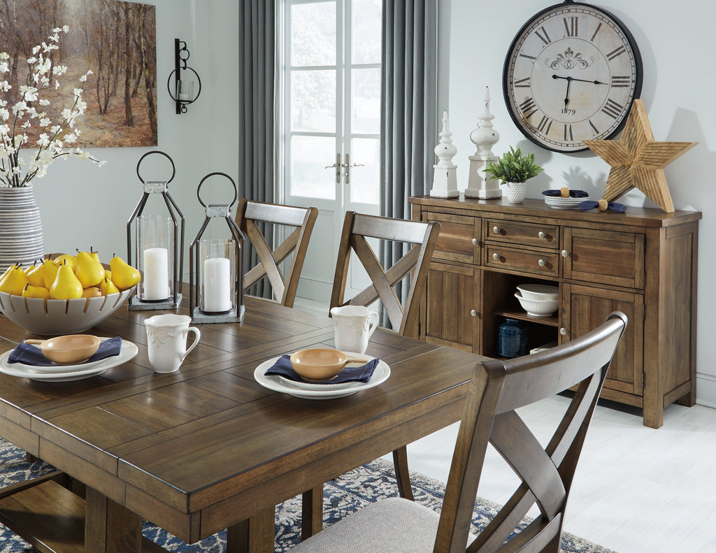 Moriville Beige Dining Table w/6 Chairs & Bench and Server