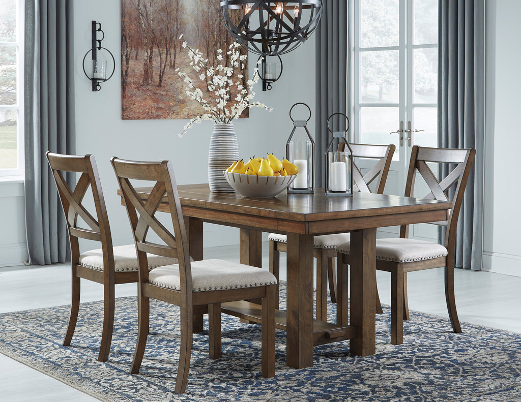 Moriville Brown/Beige Dining Table w/4 Chairs and Server