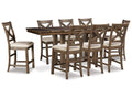 Moriville Grayish Brown Counter Height Extension Table & 8 Barstools