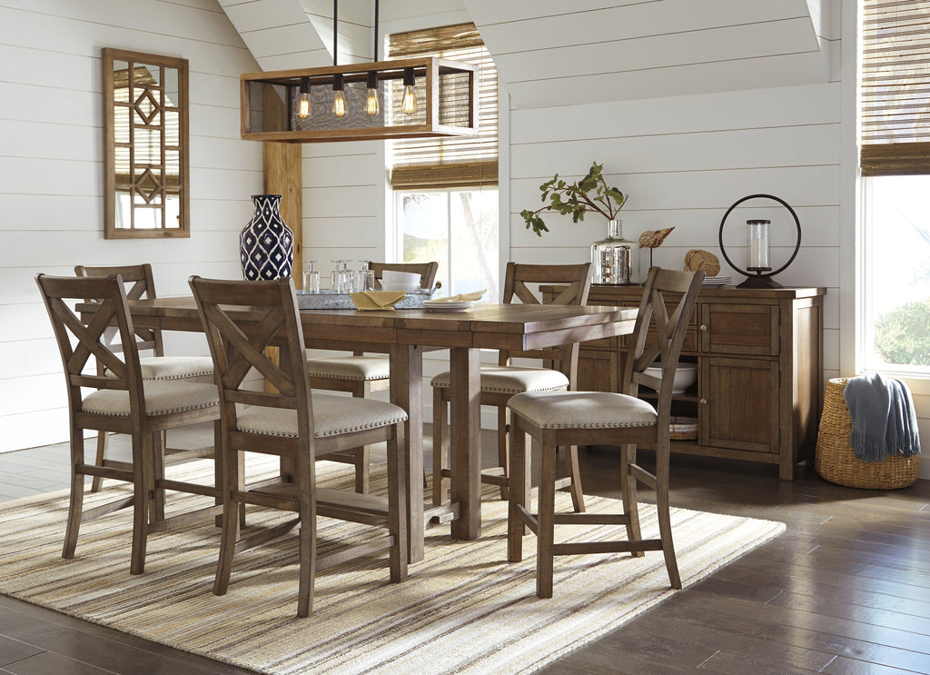 Moriville Grayish Brown Counter Height Extension Table & 8 Barstools