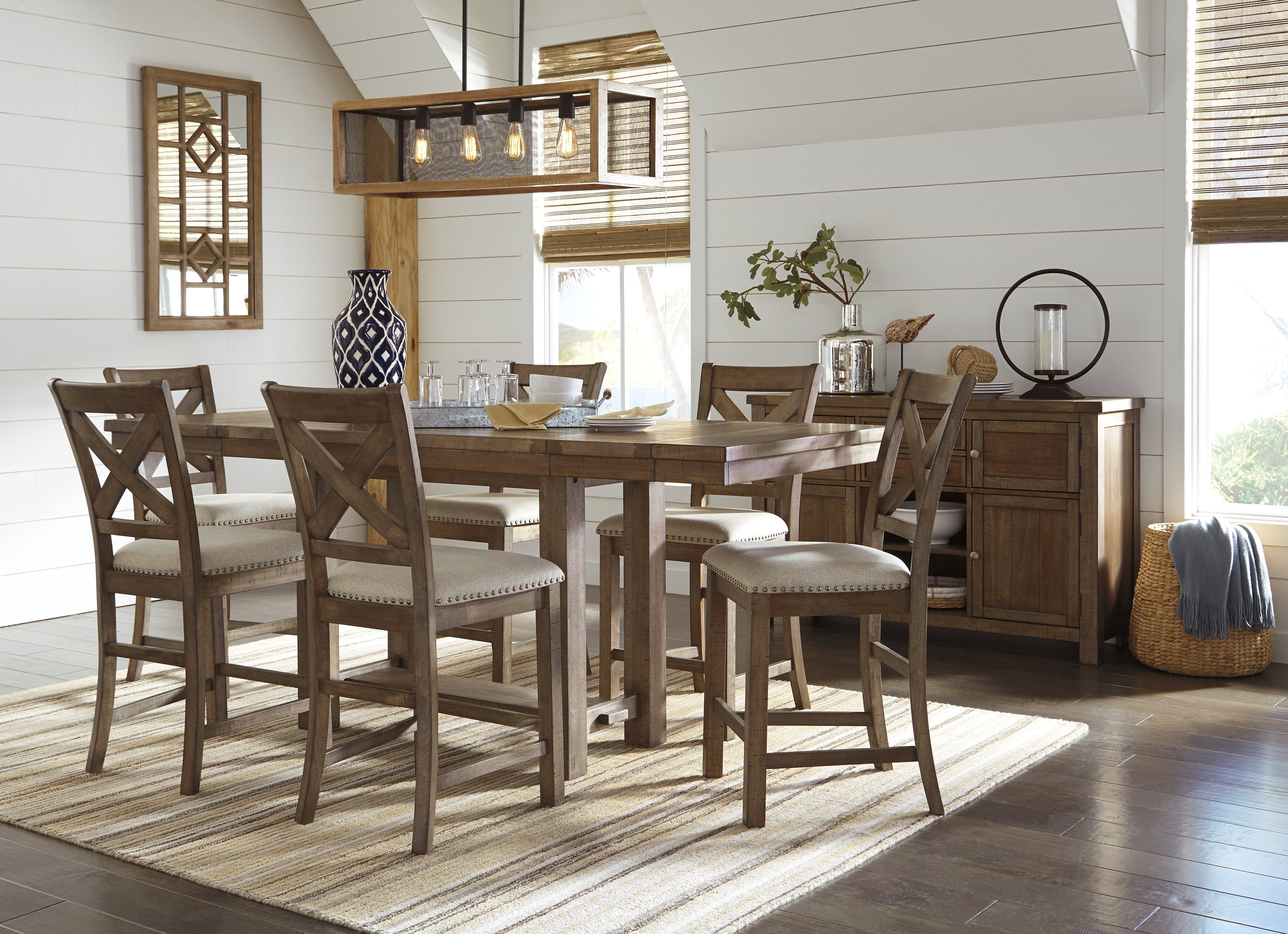 Moriville Grayish Brown Counter Height Extension Table & 8 Barstools