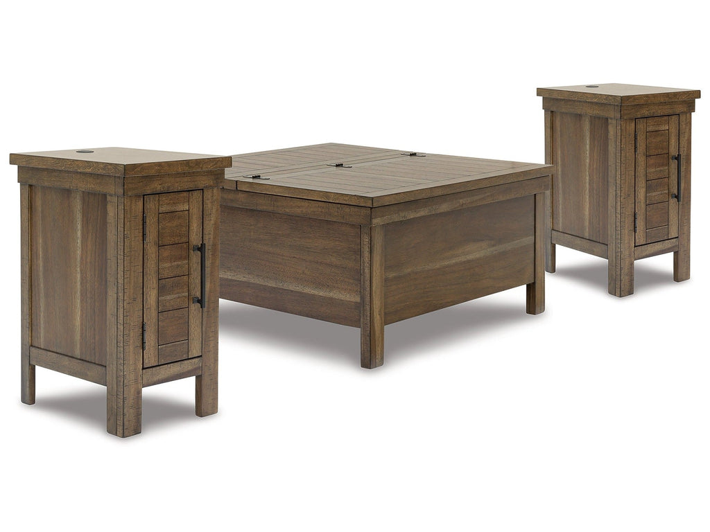 Moriville Grayish Lift-top Coffee Table and 2 Chairside End Tables, Brown
