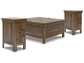 Moriville Grayish Lift-top Coffee Table and 2 Chairside End Tables, Brown
