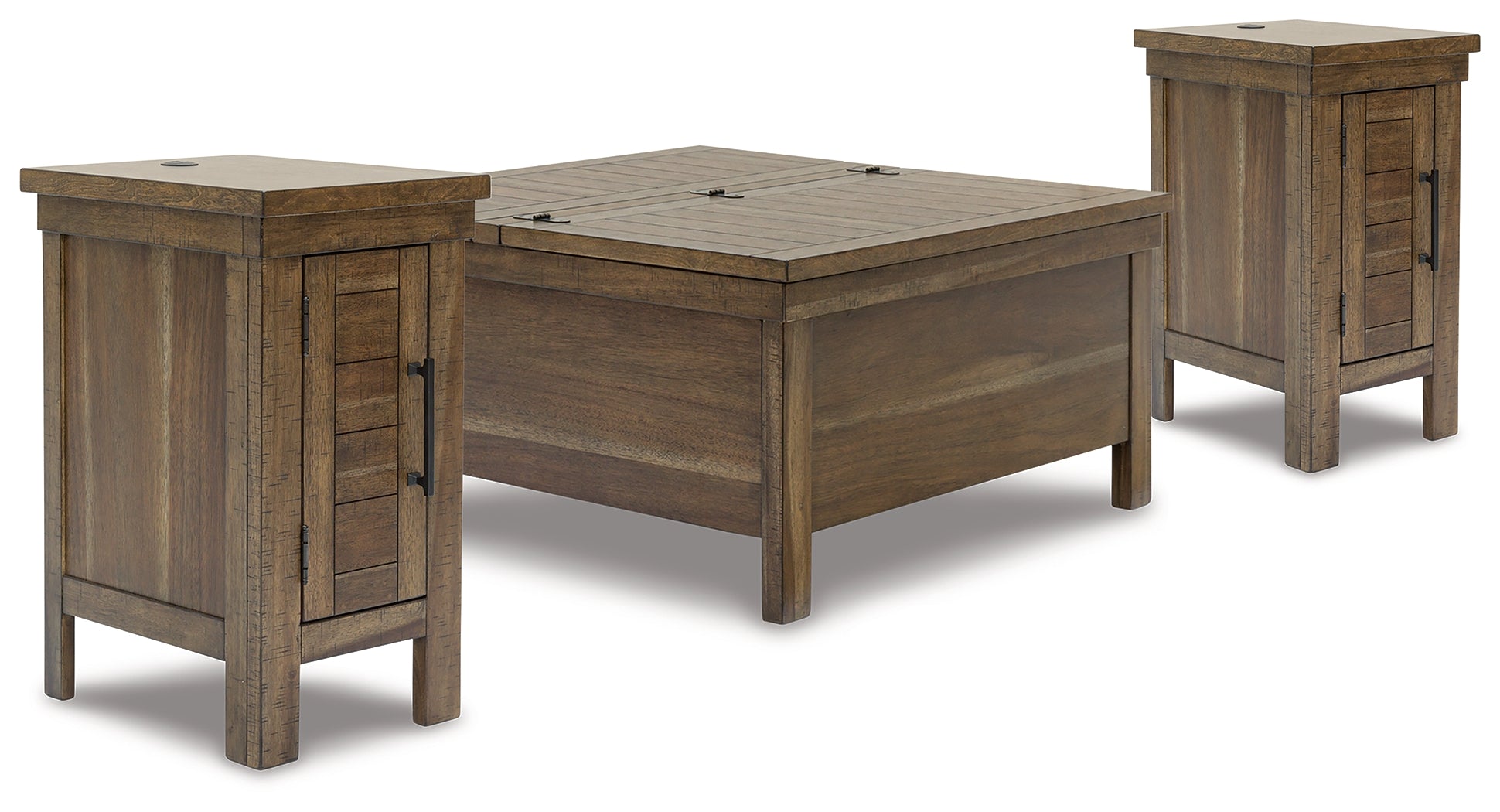 Moriville Grayish Lift-top Coffee Table and 2 Chairside End Tables, Brown