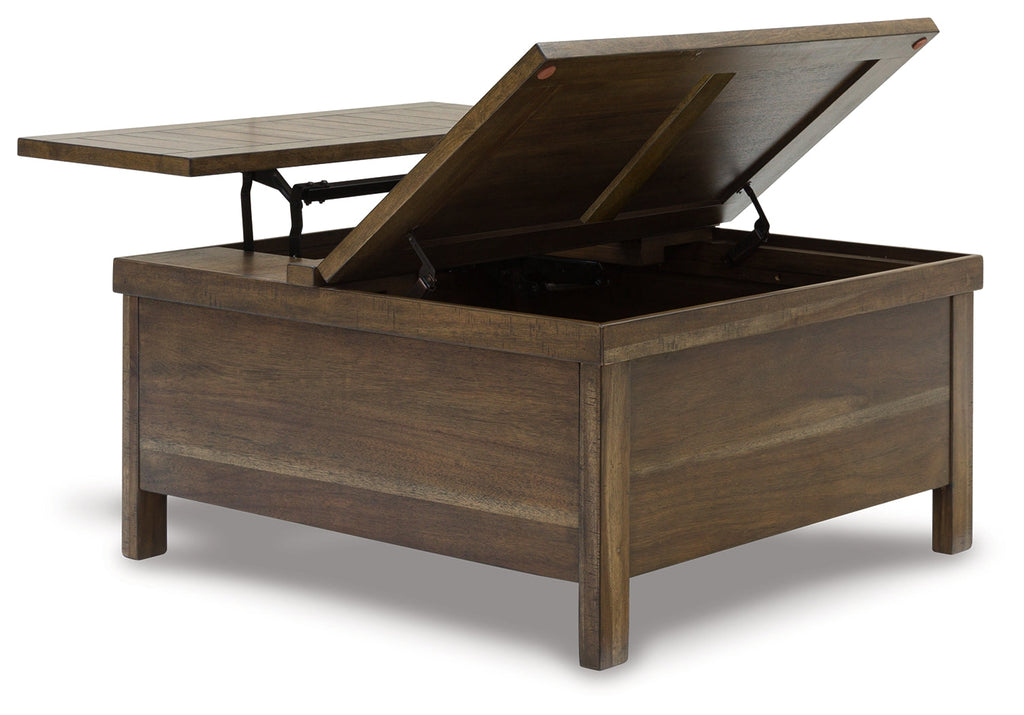 Moriville Grayish Lift-top Coffee Table and 2 Chairside End Tables, Brown