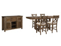 Moriville Grayish Counter Height Dining Table, 4 Barstools and Server, Brown