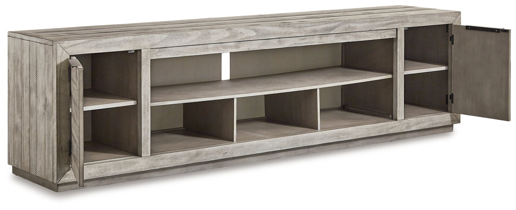 Naydell Gray 92" XL TV Stand w/ Fireplace Option