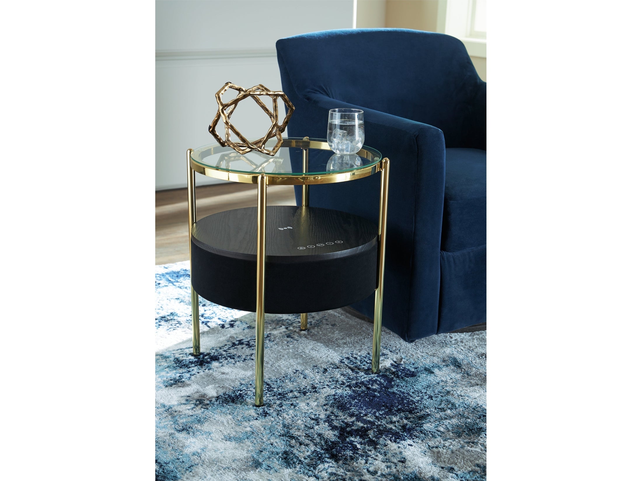 Nedman Black & Gold Accent Table w/ Speaker
