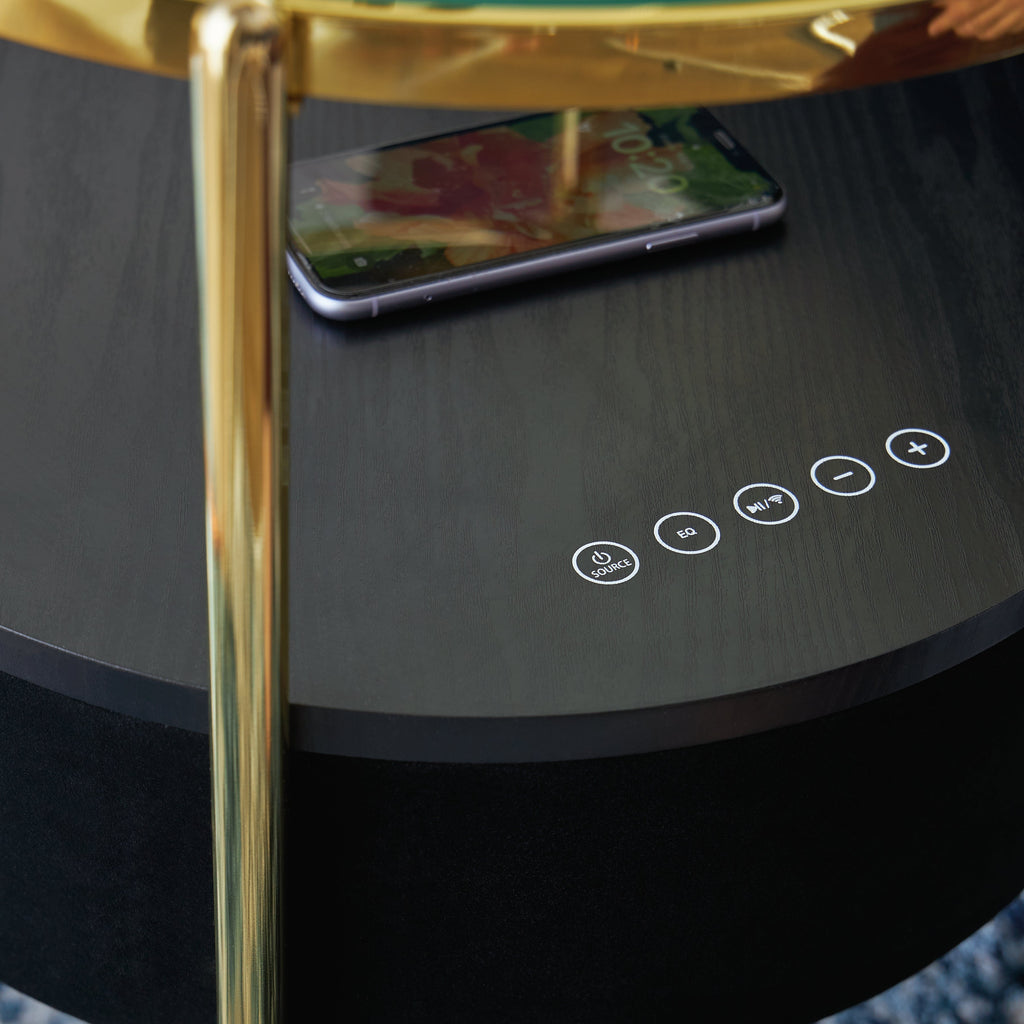 Nedman Black & Gold Accent Table w/ Speaker