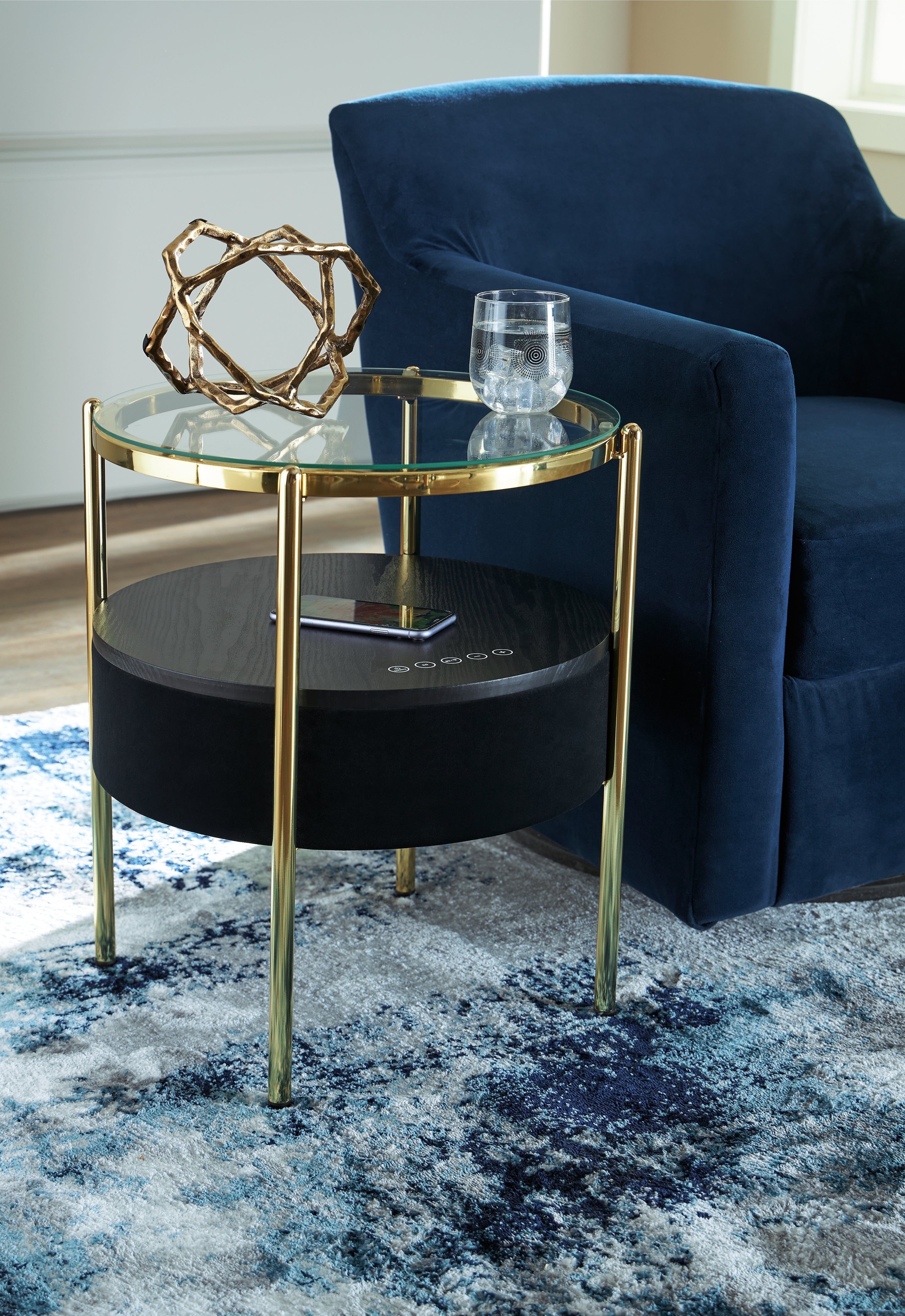 Nedman Black & Gold Accent Table w/ Speaker