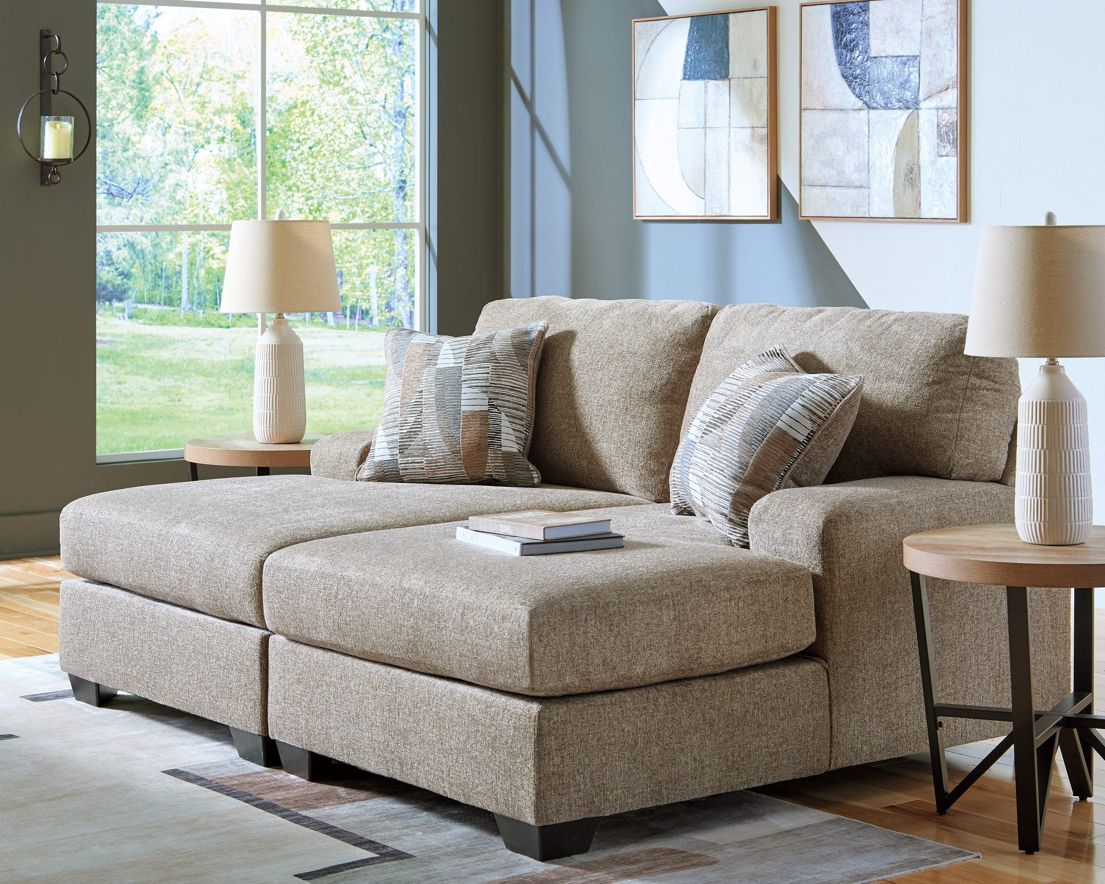 Newellen Hemp 3-Piece Sectional and Oversized Ottoman