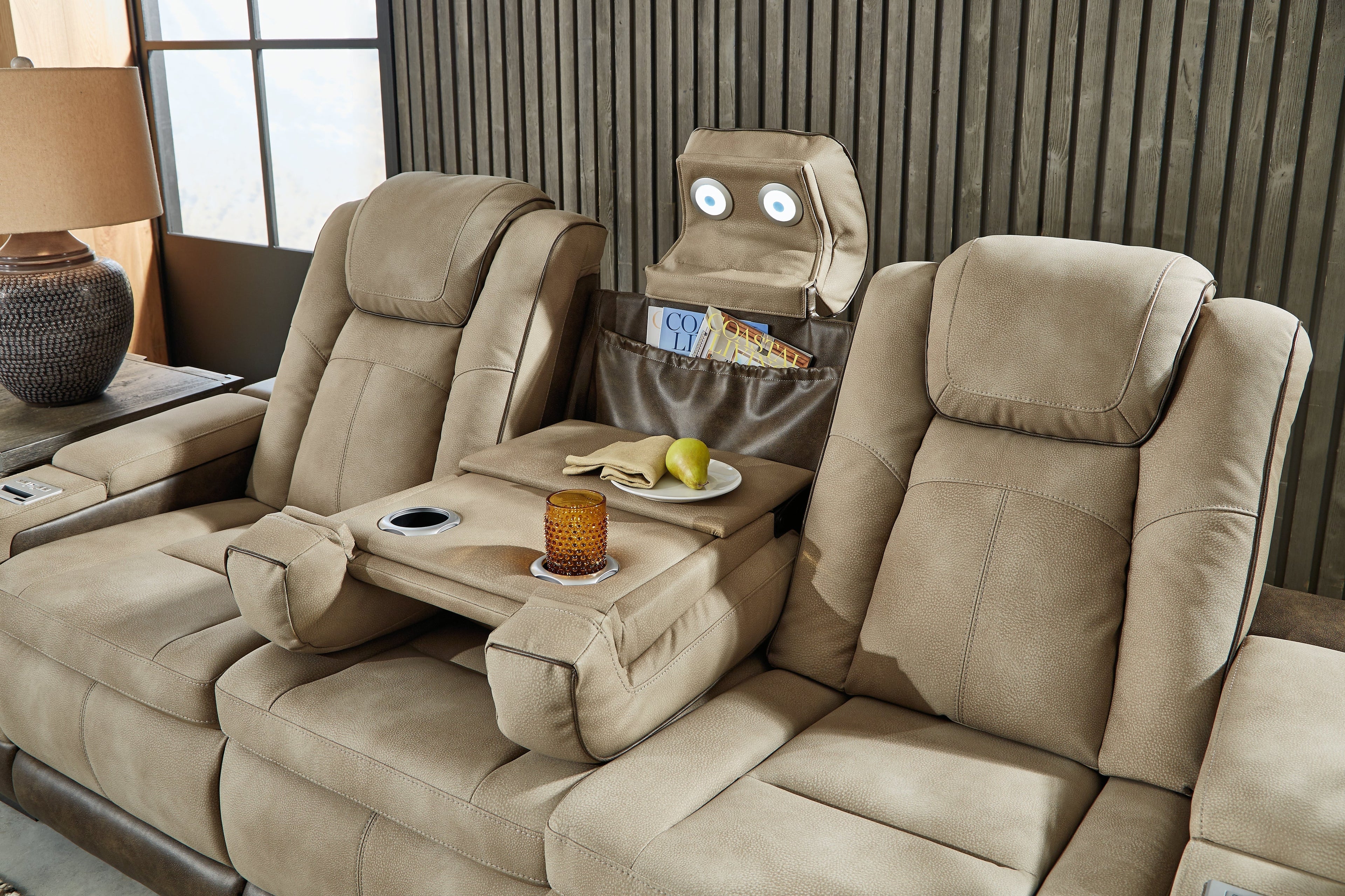 Next-Gen DuraPella Dual Tone Sand Power Reclining Sofa and Loveseat
