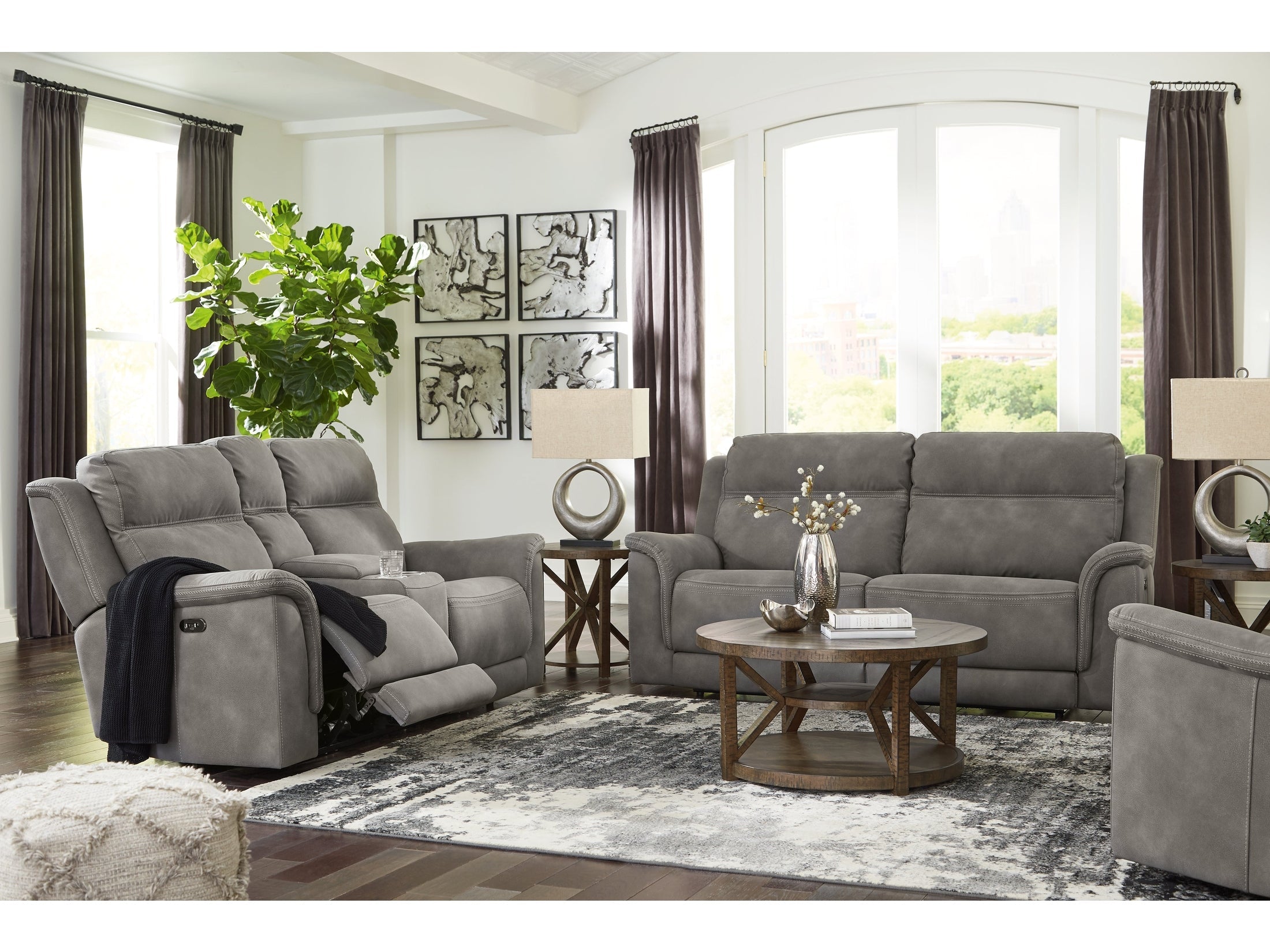 Next-Gen DuraPella Power Reclining Sofa, Loveseat and Recliner Pillow Arm, Gray