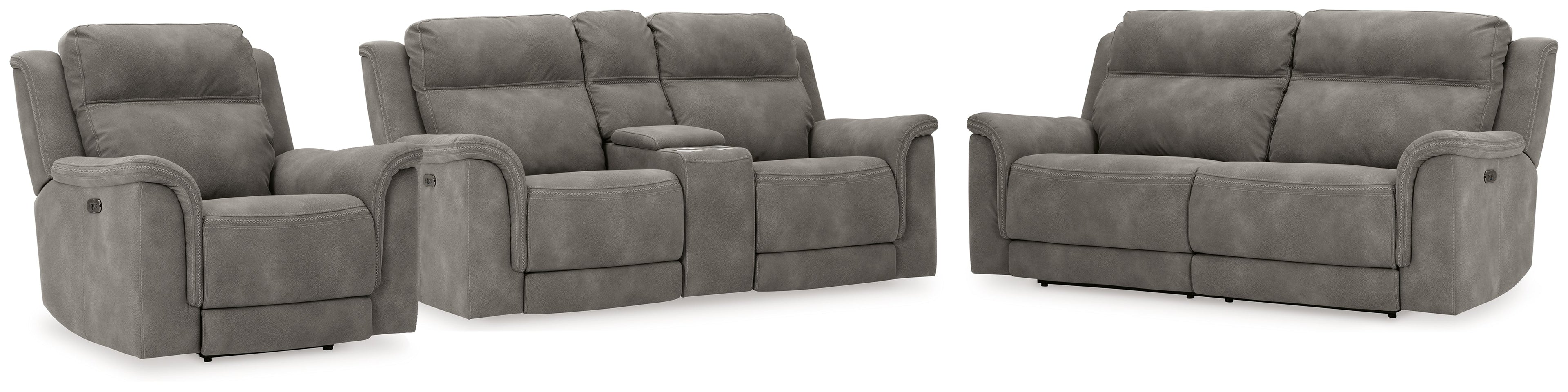 Next-Gen DuraPella Power Reclining Sofa, Loveseat and Recliner Pillow Arm, Gray