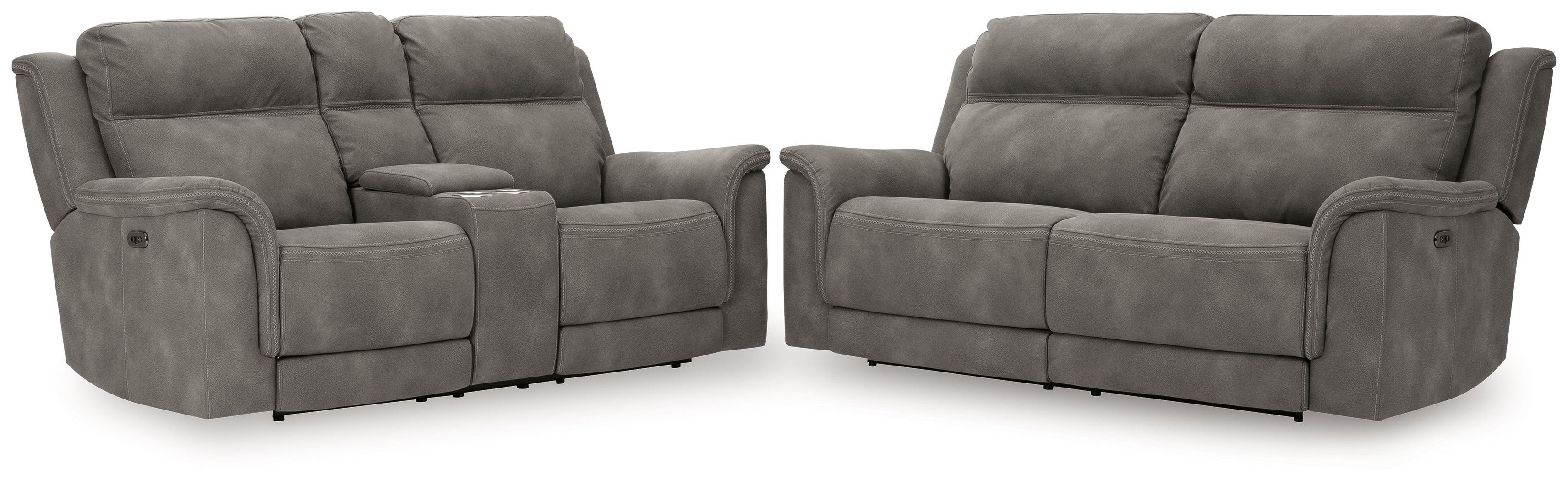 Next-Gen DuraPella Gray Power Reclining Sofa and Loveseat