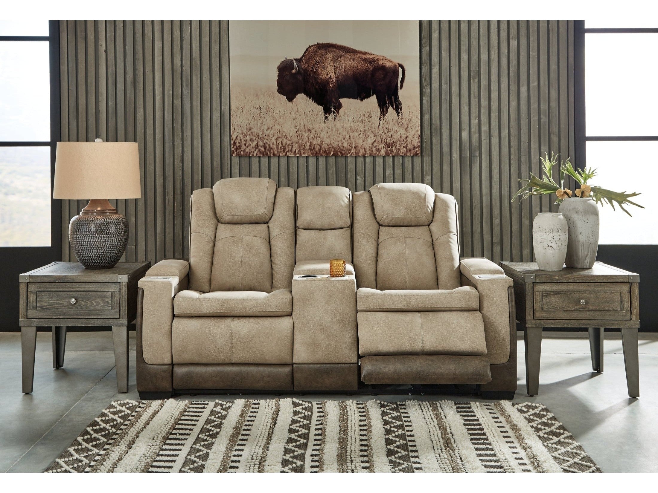 Next-Gen DuraPella Sand Power Reclining Loveseat w/ Console