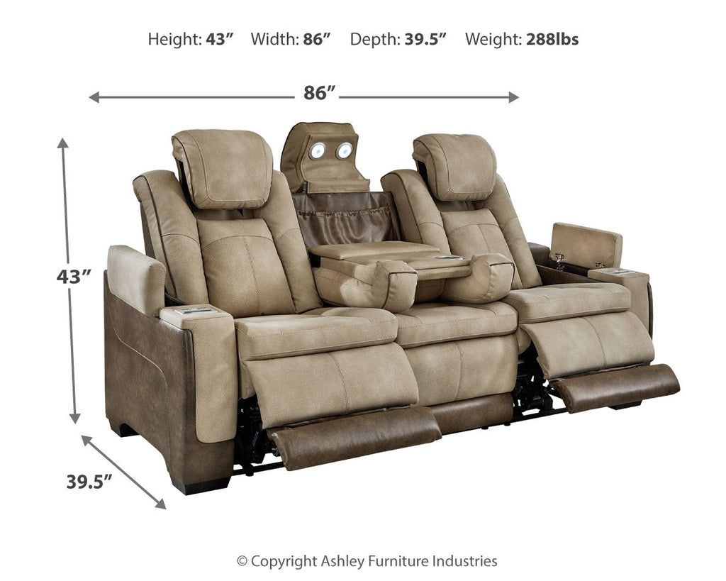 Next-Gen DuraPella Sand Power Reclining Sofa w/ Drop-Down Table