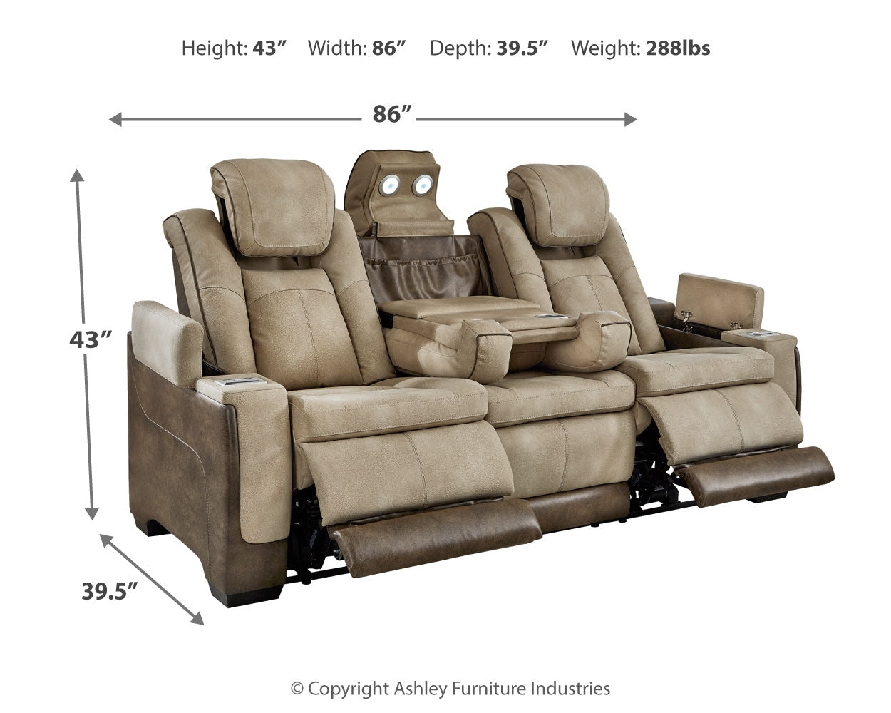 Next-Gen DuraPella Sand Power Reclining Sofa w/ Drop-Down Table