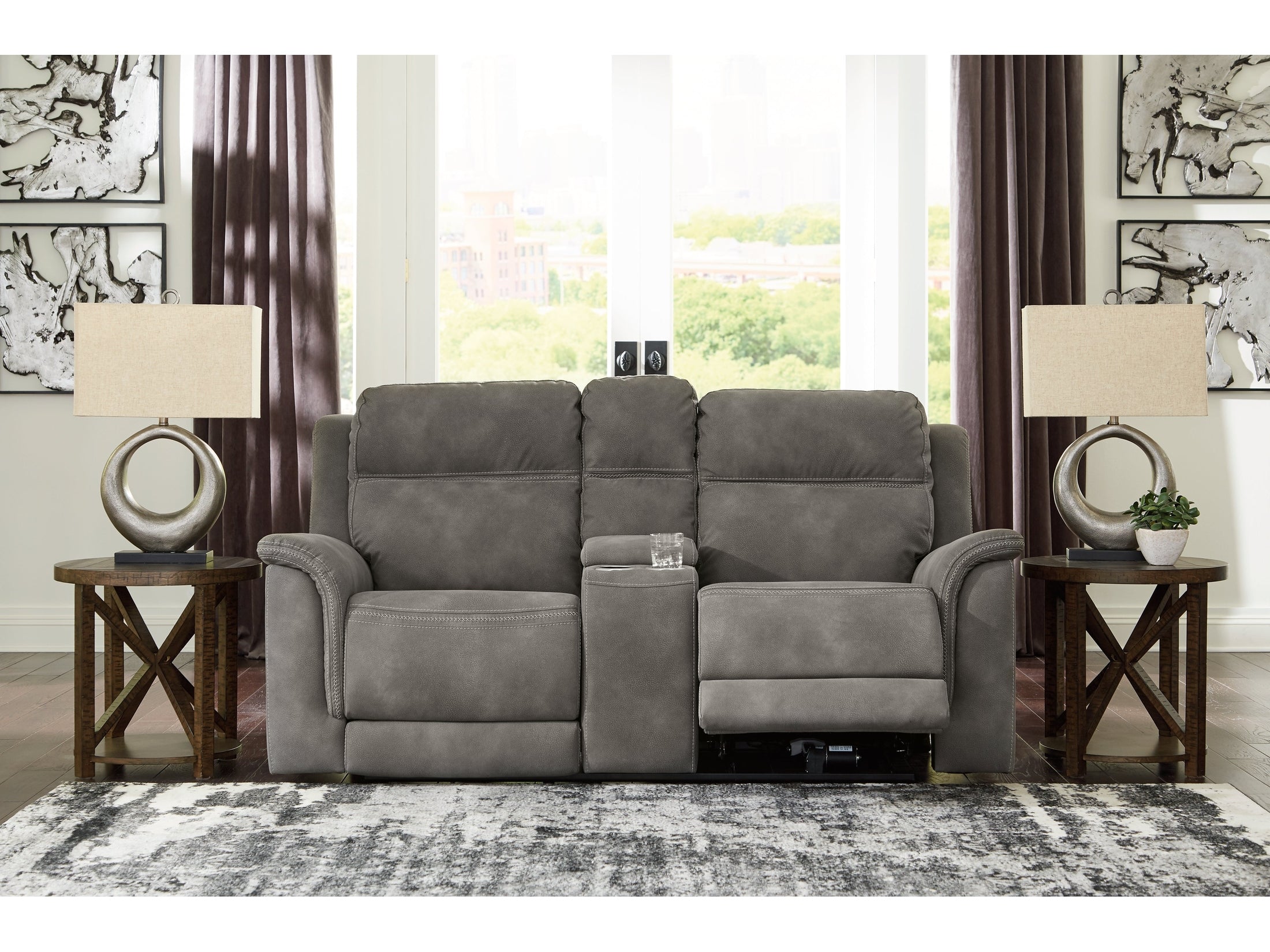 Next-Gen DuraPella Slate Power Reclining Loveseat w/ Console
