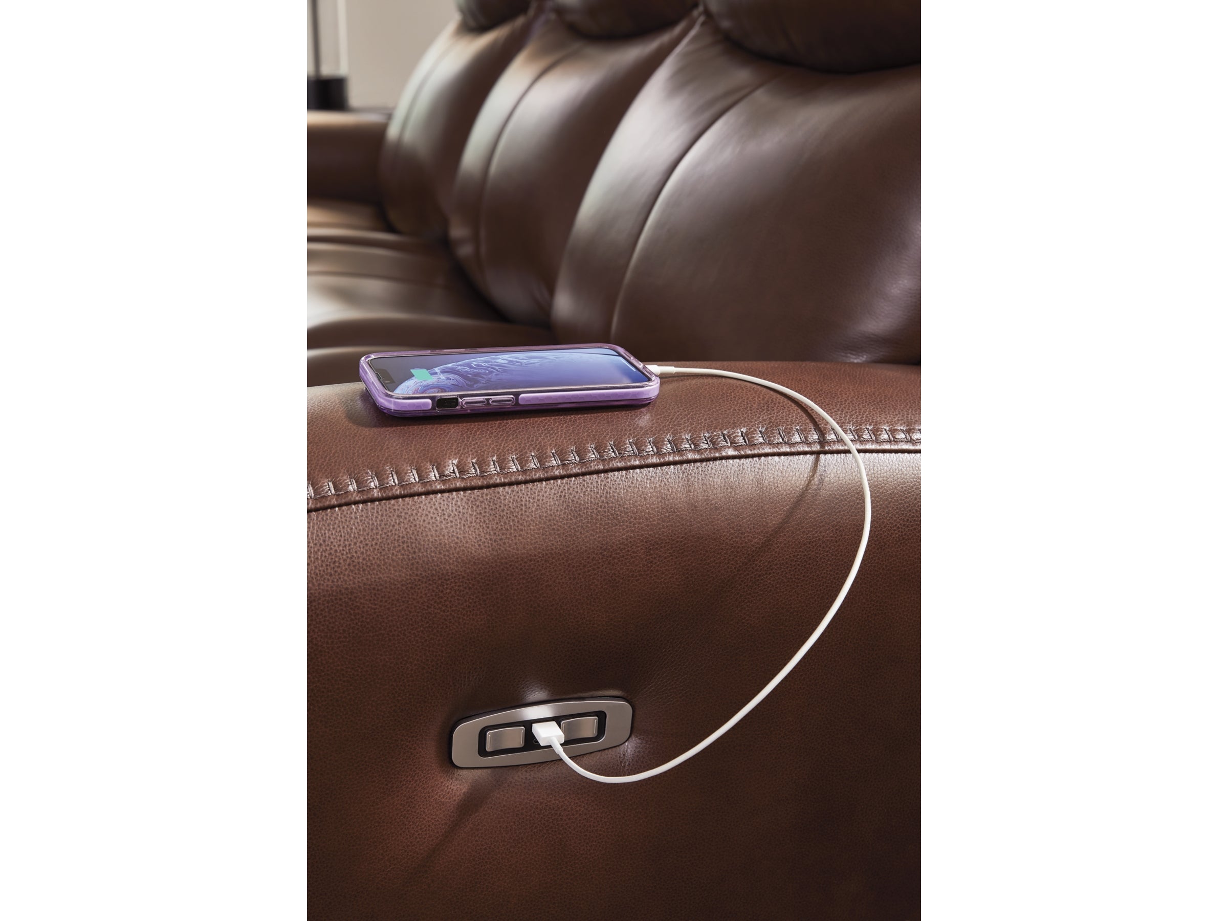 Next Move Mahogany PWR REC Sofa with ADJ Headrest