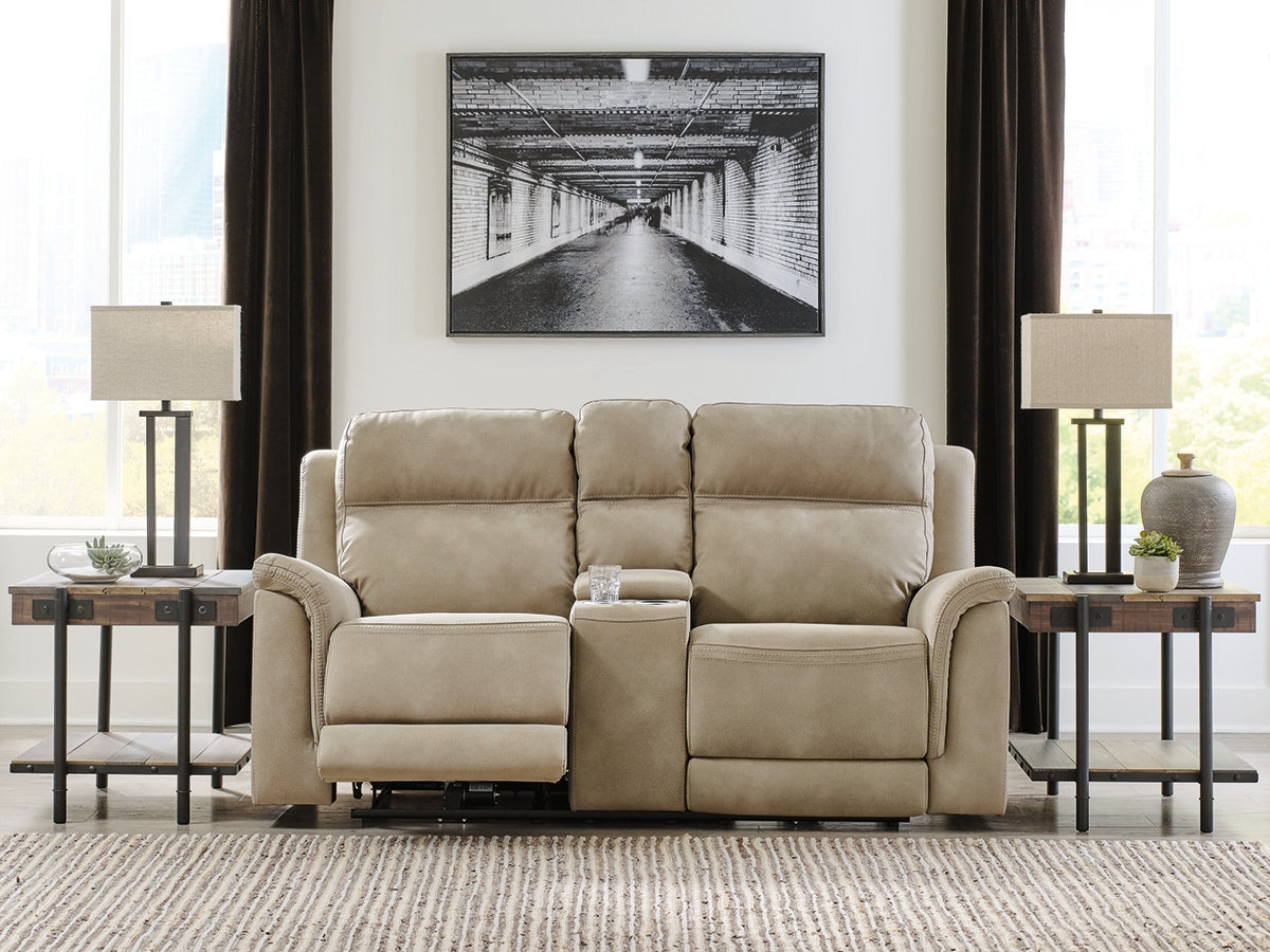 NextGen DuraPella Sand Power Reclining Loveseat w/ Console