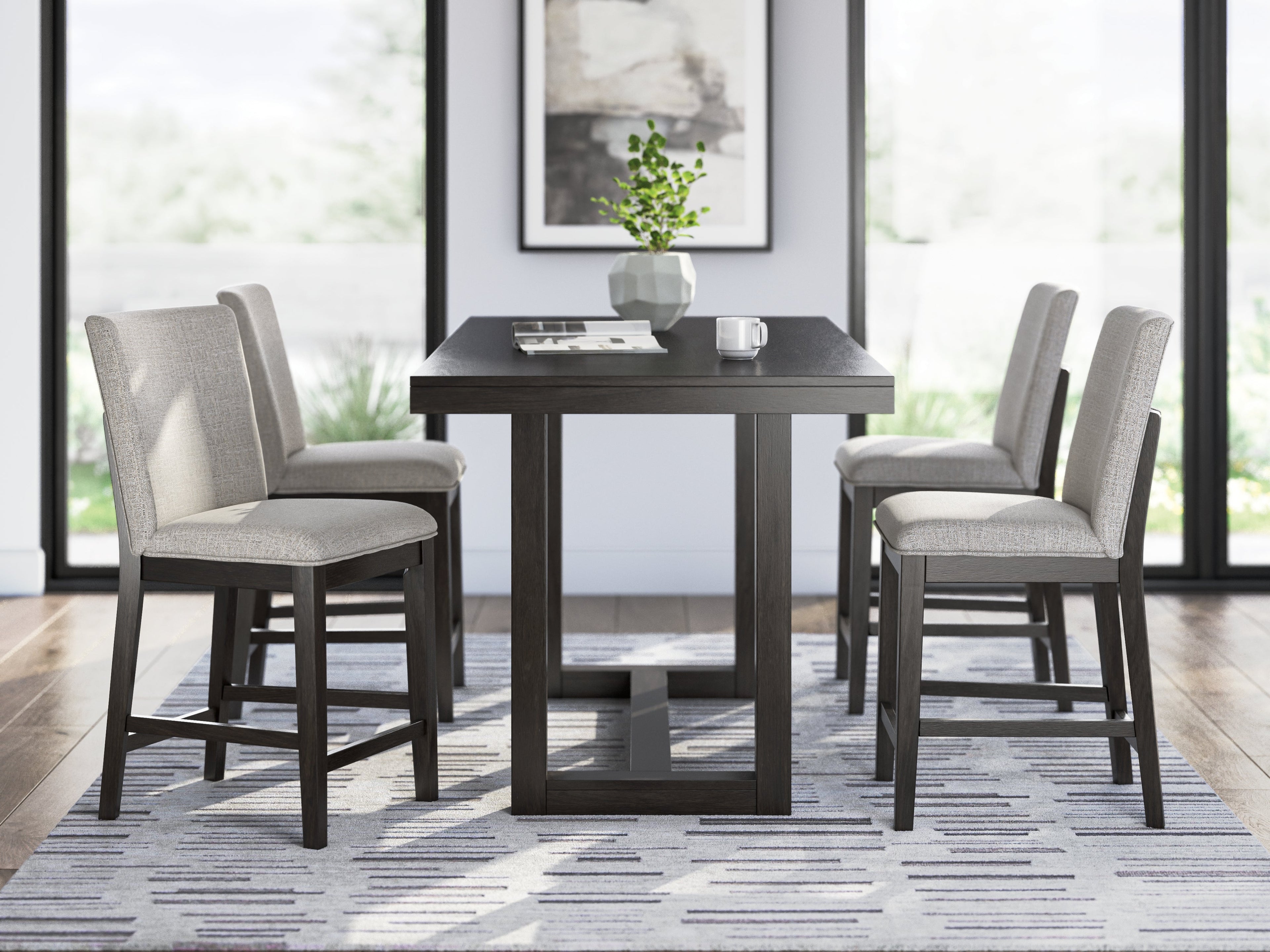 Neymorton Dark Grayish Counter Height Dining Table and 4 Barstools, Brown