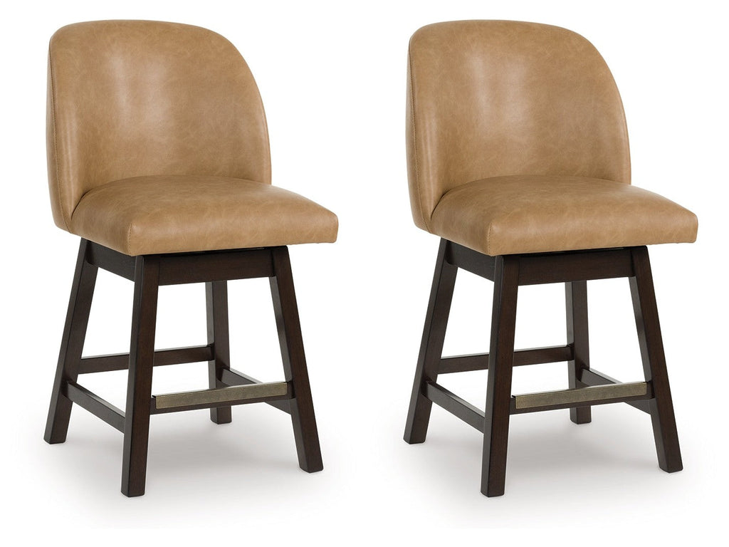 Neymorton Dark Grayish Faux leather Upholstered Swivel Barstool, Brown