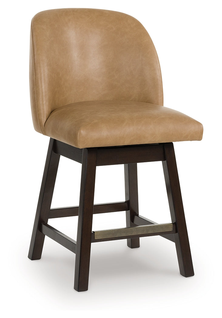 Neymorton Dark Grayish Faux leather Upholstered Swivel Barstool, Brown