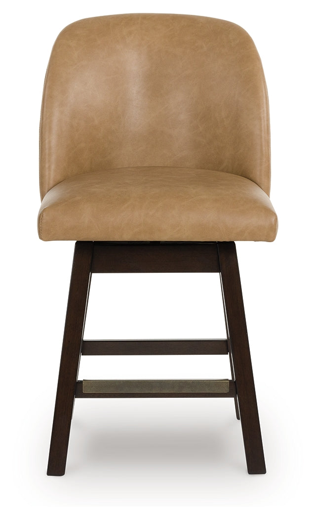 Neymorton Dark Grayish Faux leather Upholstered Swivel Barstool, Brown