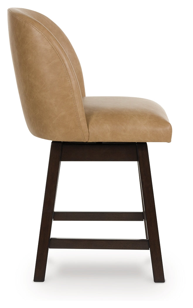 Neymorton Dark Grayish Faux leather Upholstered Swivel Barstool, Brown