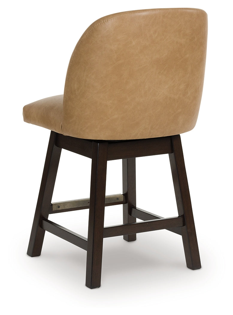 Neymorton Dark Grayish Faux leather Upholstered Swivel Barstool, Brown