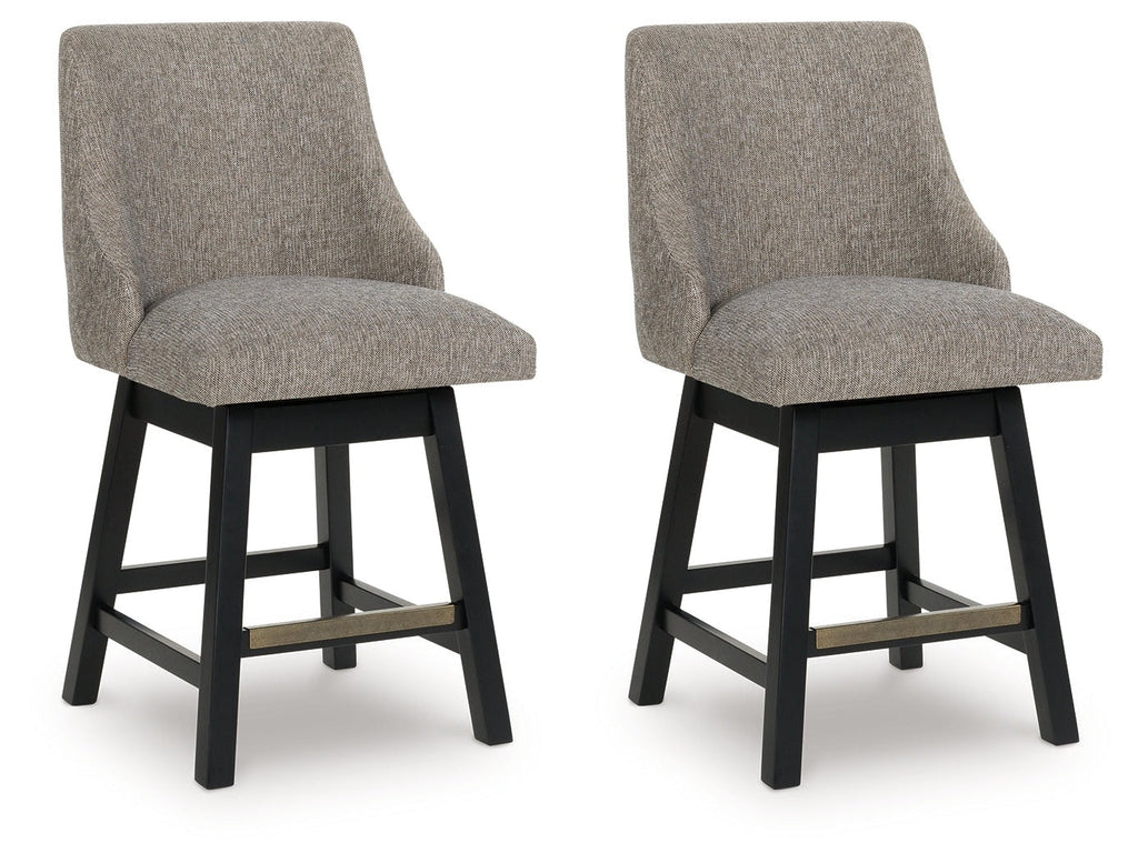 Neymorton Dark Grayish Brown Upholstered Swivel Barstool (Set of 2)