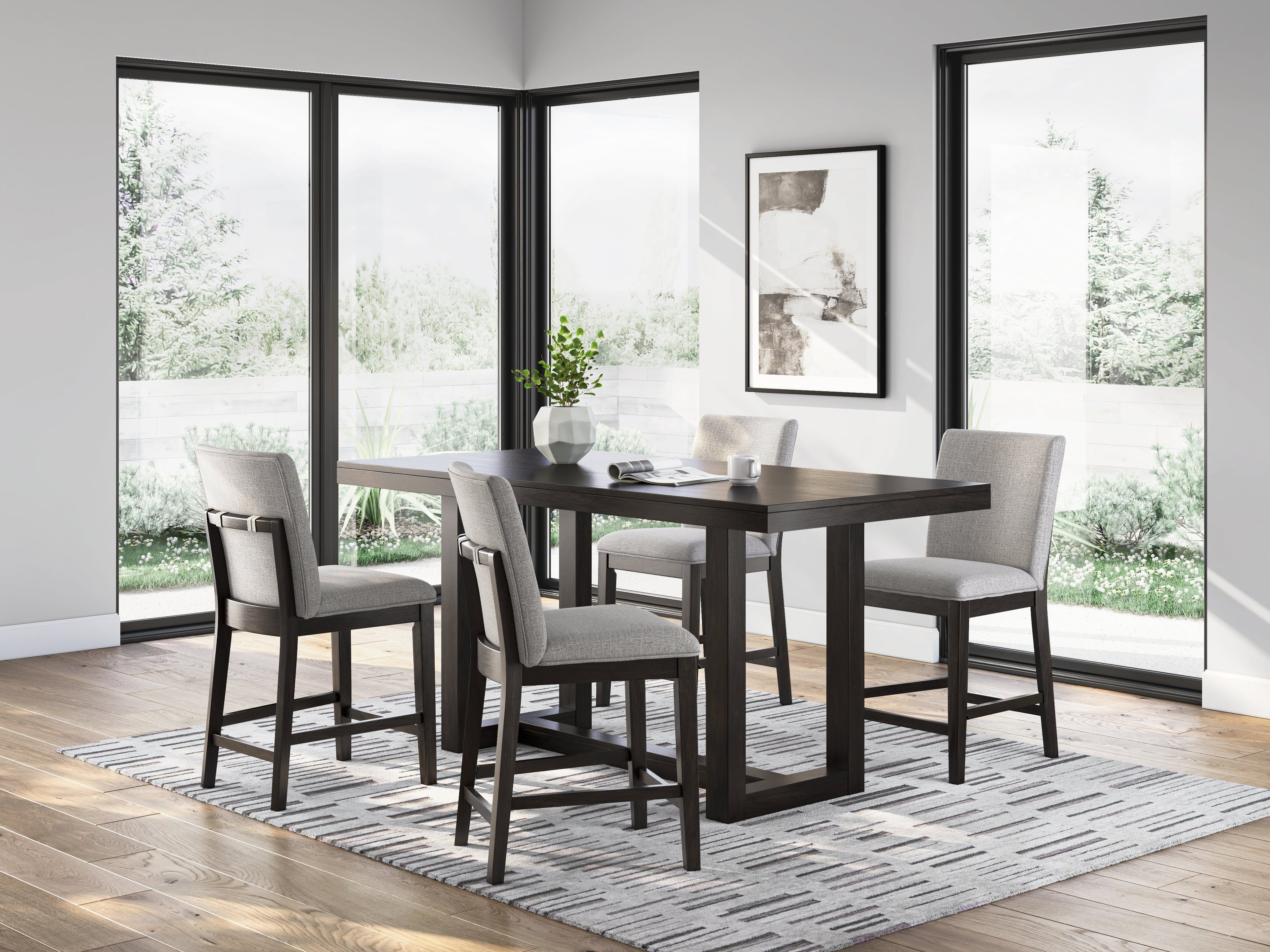 Neymorton Dark Grayish Counter Height Dining Table and 6 Barstools, Brown