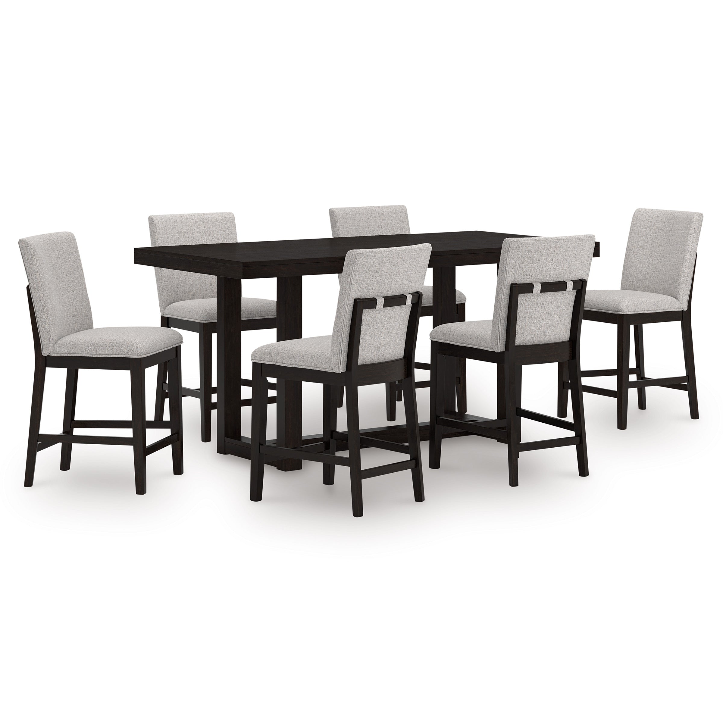 Neymorton Dark Grayish Counter Height Dining Table and 6 Barstools, Brown