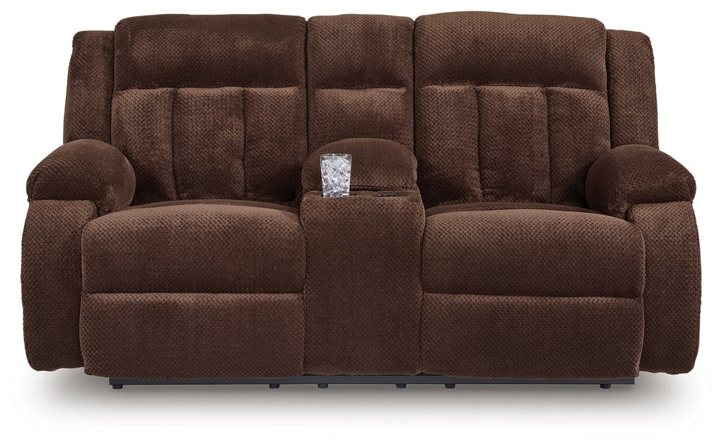 Observation Chocolate Power Reclining Loveseat w/Console