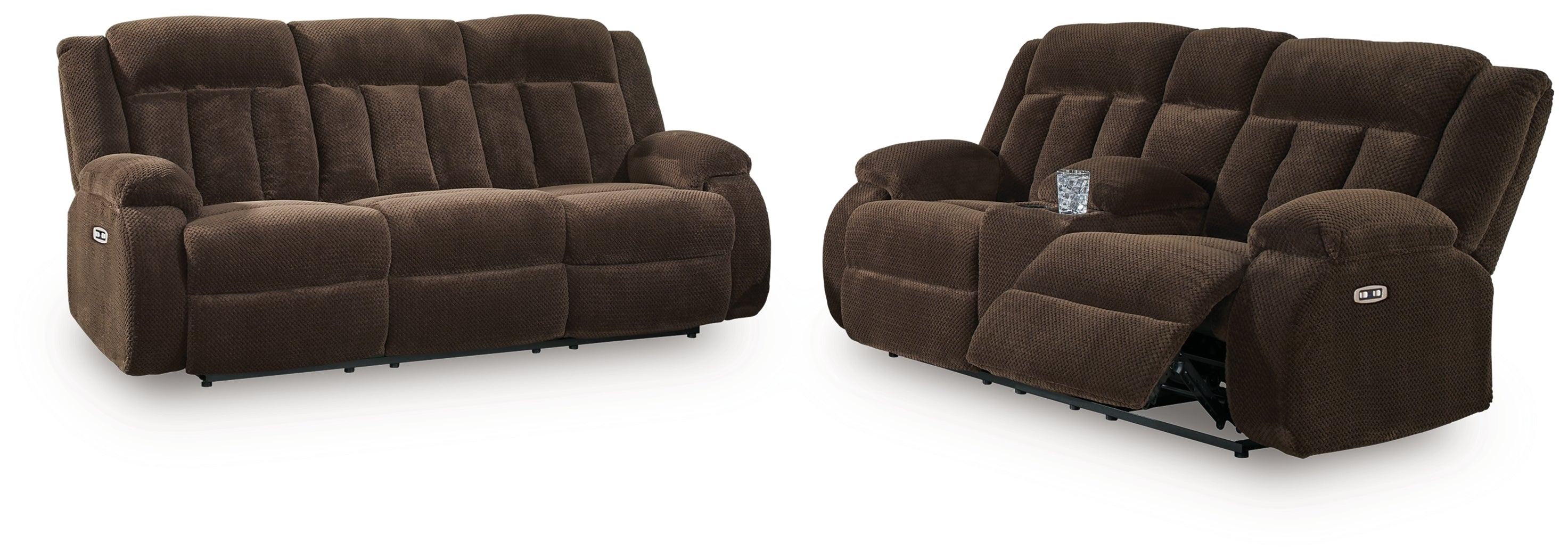 Observation Chocolate Power Reclining Sofa and Loveseat