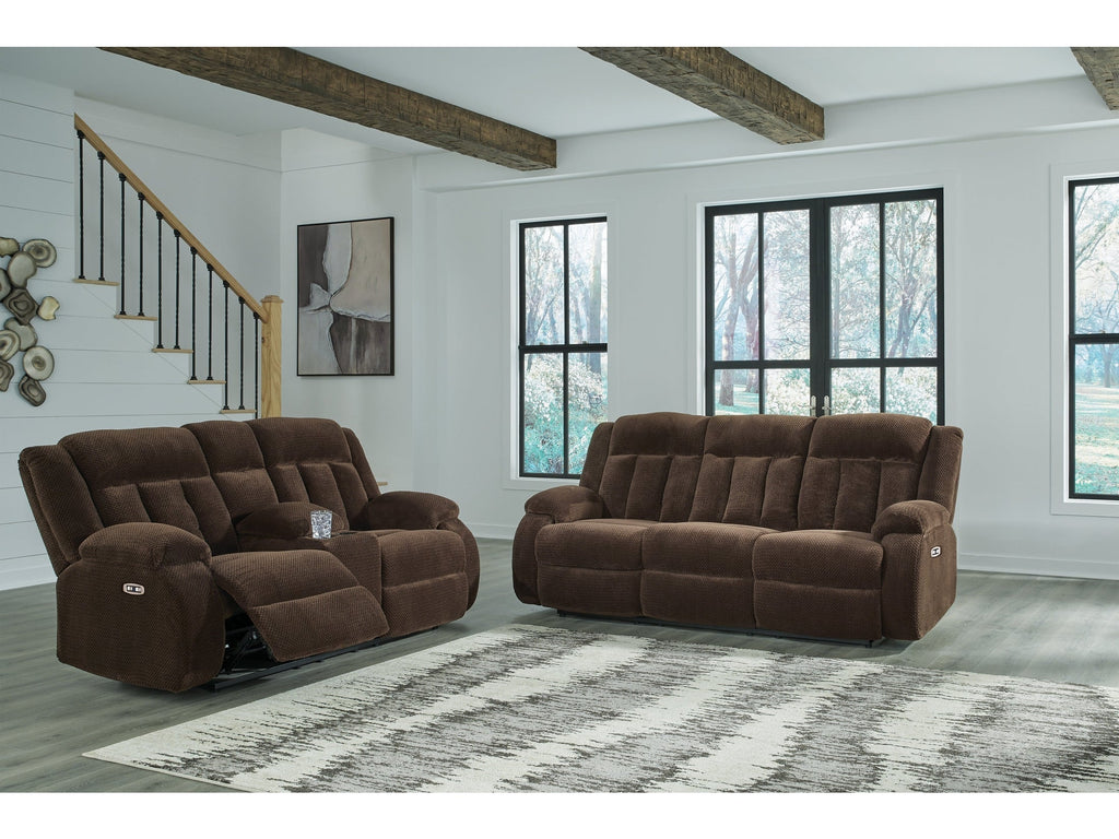 Observation Chocolate Power Reclining Sofa and Loveseat