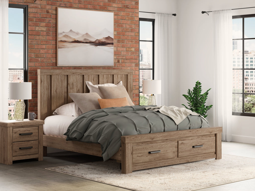 Oliandon Light Brown King Panel Storage Bed