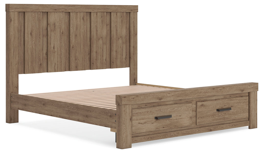 Oliandon Light Brown King Panel Storage Bed