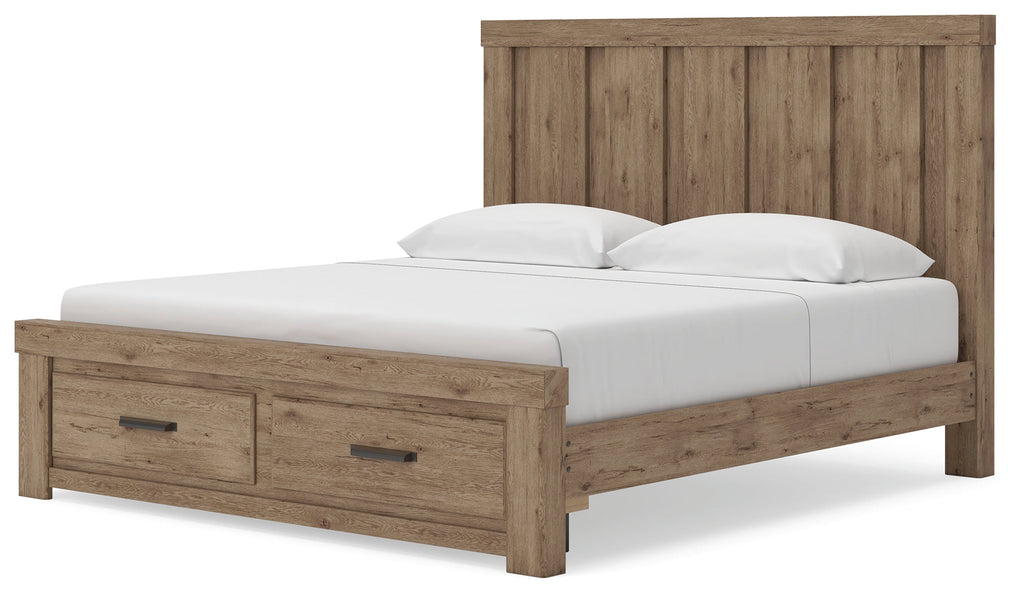 Oliandon Light Brown King Panel Storage Bed