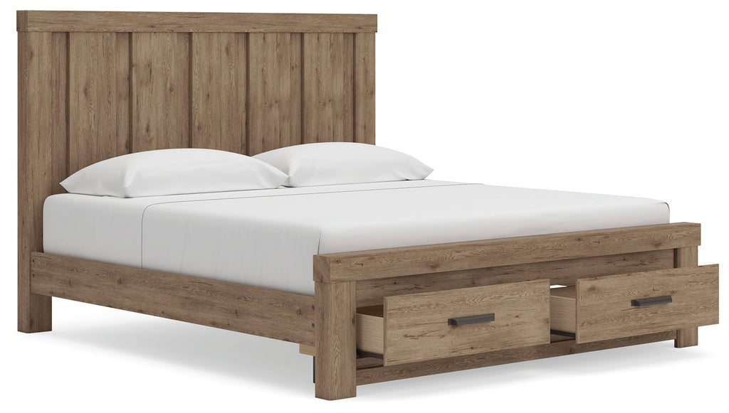Oliandon Light Brown King Panel Storage Bed