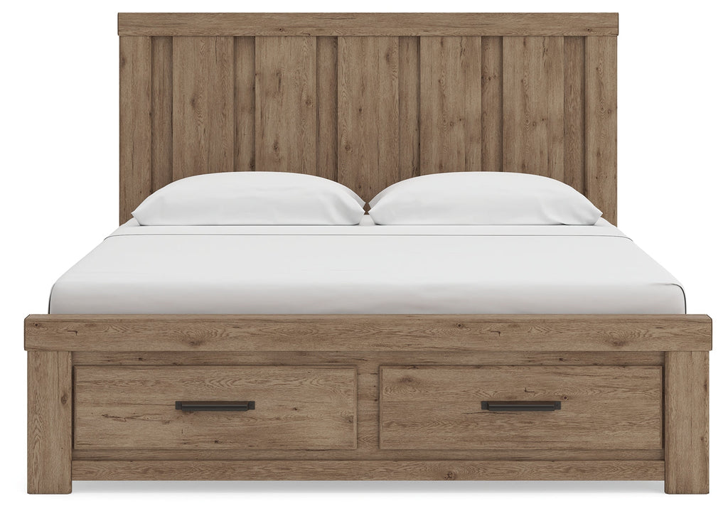 Oliandon Light Brown King Panel Storage Bed